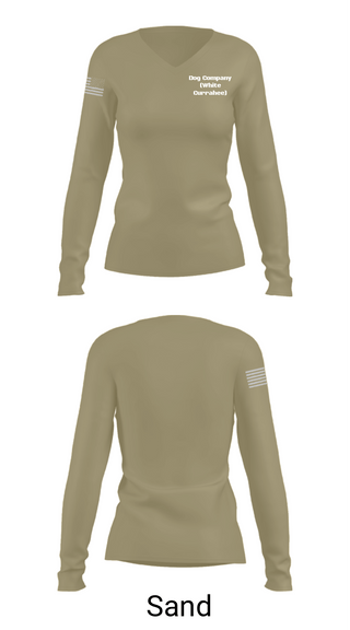 Women's Long Sleeve Vneck Shirt, Dog Company (White Currahee), Army, Teamtime, Team time, sublimation, custom sports apparel, team uniforms, spirit wear, spiritwear, sports uniforms, custom shirts, team store, custom team store, fundraiser sports, apparel fundraiser