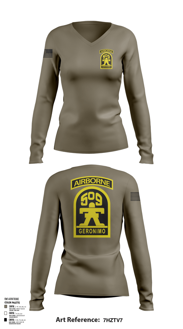 Womens Long Sleeve Vneck Shirt, Geronimo, Army, Teamtime, Team time, sublimation, custom sports apparel, team uniforms, spirit wear, spiritwear, sports uniforms, custom shirts, team store, custom team store, fundraiser sports, apparel fundraiser