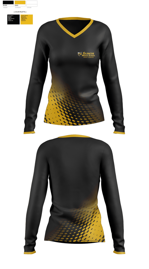 Womens Long Sleeve Vneck Shirt, Glencoe High School Cross Country, Cross Country, Teamtime, Team time, sublimation, custom sports apparel, team uniforms, spirit wear, spiritwear, sports uniforms, custom shirts, team store, custom team store, fundraiser sports, apparel fundraiser