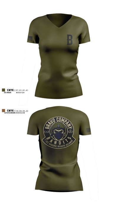 Bravo Company, 1-325 AIR, 2BCT, 82ND ABN DIV Women's Short Sleeve V-neck Shirt - 5