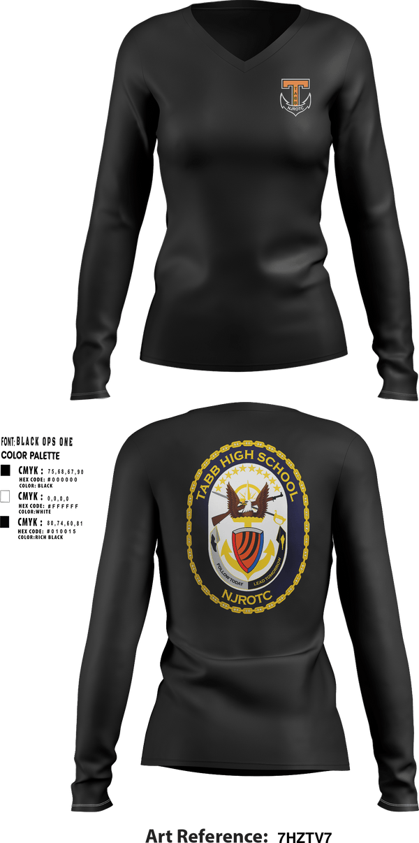 Womens Long Sleeve Vneck Shirt, Tabb NJROTC, Navy, Teamtime, Team time, sublimation, custom sports apparel, team uniforms, spirit wear, spiritwear, sports uniforms, custom shirts, team store, custom team store, fundraiser sports, apparel fundraiser