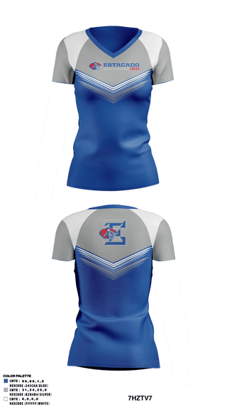 Womens Short Sleeve Vneck Shirt, Estacado High School Cheer, Cheer, Teamtime, Team time, sublimation, custom sports apparel, team uniforms, spirit wear, spiritwear, sports uniforms, custom shirts, team store, custom team store, fundraiser sports, apparel fundraiser