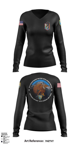 Womens Long Sleeve Vneck Shirt, HHC, 201ST E-MIB, Army, Teamtime, Team time, sublimation, custom sports apparel, team uniforms, spirit wear, spiritwear, sports uniforms, custom shirts, team store, custom team store, fundraiser sports, apparel fundraiser
