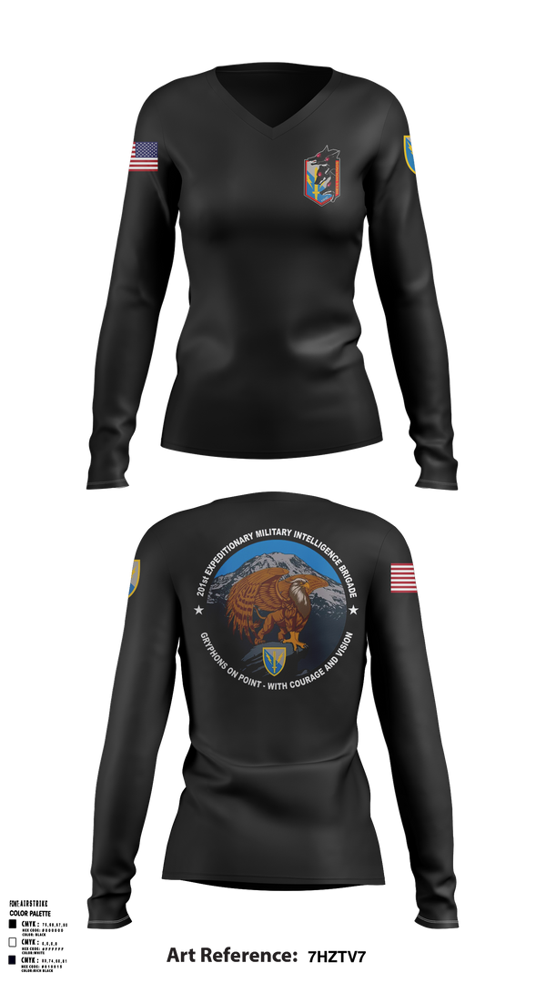 Womens Long Sleeve Vneck Shirt, HHC, 201ST E-MIB, Army, Teamtime, Team time, sublimation, custom sports apparel, team uniforms, spirit wear, spiritwear, sports uniforms, custom shirts, team store, custom team store, fundraiser sports, apparel fundraiser