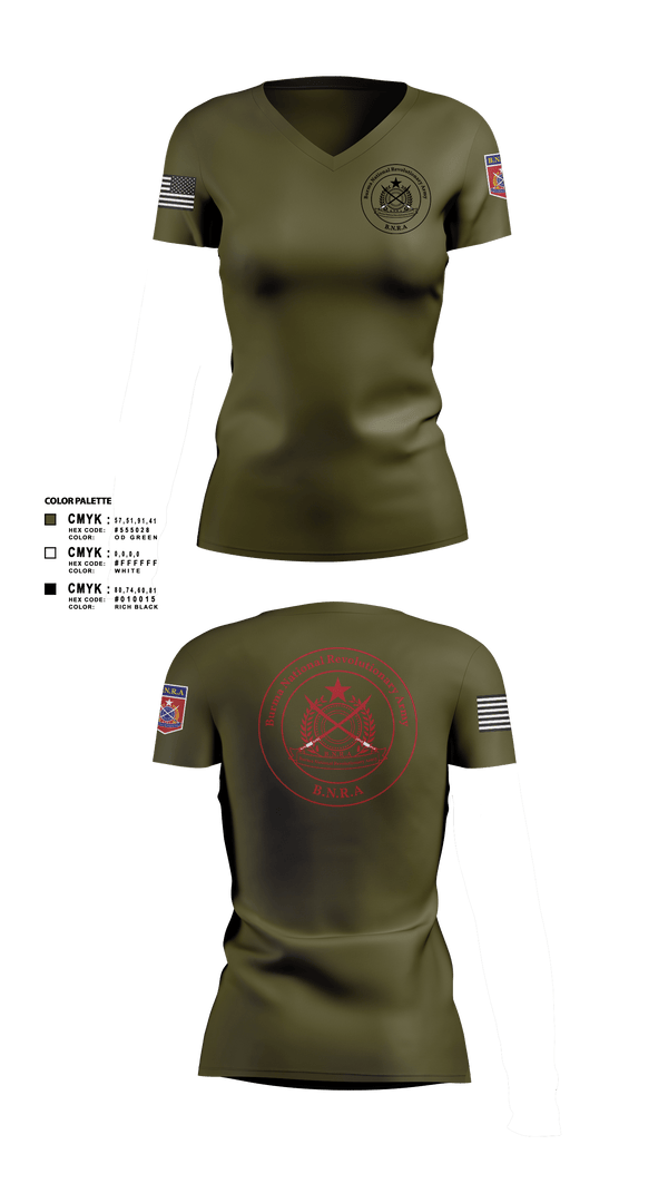 Women's Short Sleeve Vneck Shirt, B.N.R.A, Army, Teamtime, Team time, sublimation, custom sports apparel, team uniforms, spirit wear, spiritwear, sports uniforms, custom shirts, team store, custom team store, fundraiser sports, apparel fundraiser