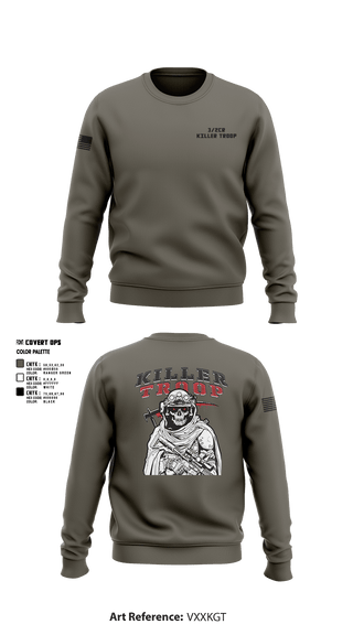 Crew Neck Sweatshirt, 3/2CR Killer Troop, Army, Teamtime, Team time, sublimation, custom sports apparel, team uniforms, spirit wear, spiritwear, sports uniforms, custom shirts, team store, custom team store, fundraiser sports, apparel fundraiser