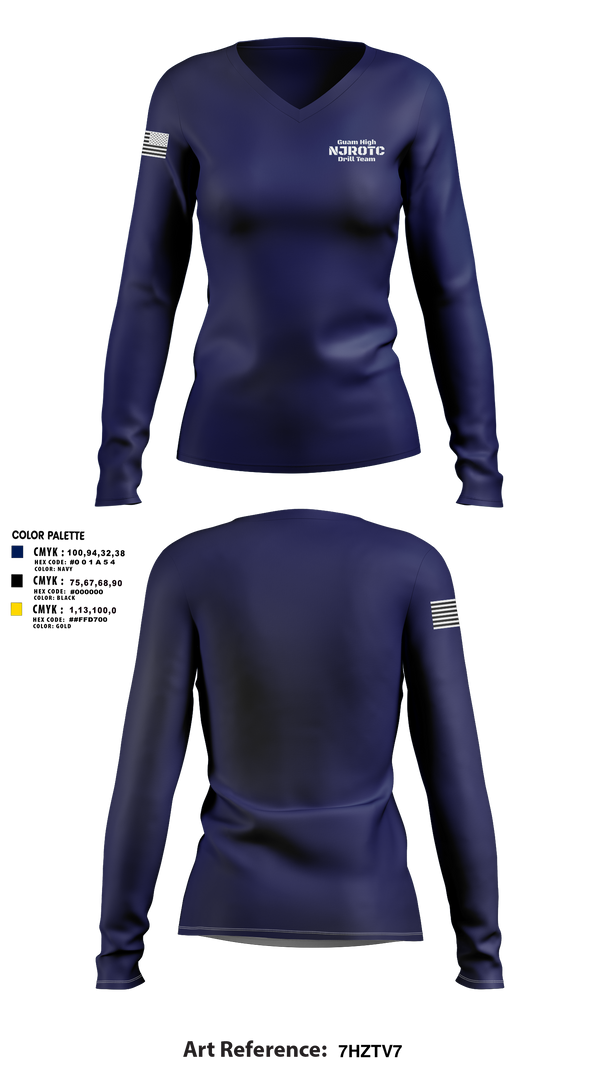 Womens Long Sleeve Vneck Shirt, Guam High NJROTC Drill Team, , Teamtime, Team time, sublimation, custom sports apparel, team uniforms, spirit wear, spiritwear, sports uniforms, custom shirts, team store, custom team store, fundraiser sports, apparel fundraiser