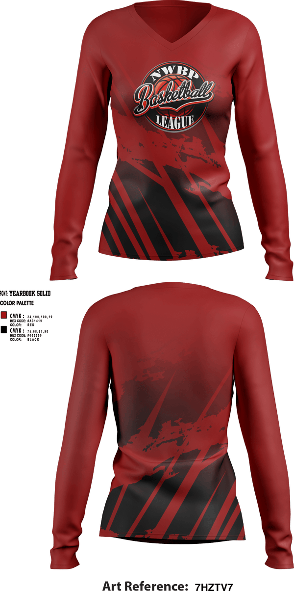 Womens Long Sleeve Vneck Shirt, North West Bergen Passaic Basketball League, Men's Basketball, Teamtime, Team time, sublimation, custom sports apparel, team uniforms, spirit wear, spiritwear, sports uniforms, custom shirts, team store, custom team store, fundraiser sports, apparel fundraiser