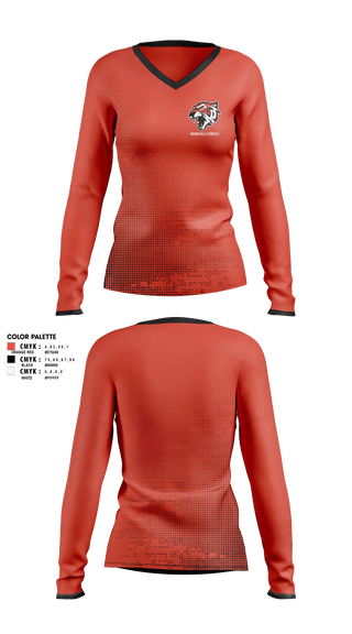 Womens Long Sleeve Vneck Shirt, Orangeville Bengals, Baseball, Teamtime, Team time, sublimation, custom sports apparel, team uniforms, spirit wear, spiritwear, sports uniforms, custom shirts, team store, custom team store, fundraiser sports, apparel fundraiser