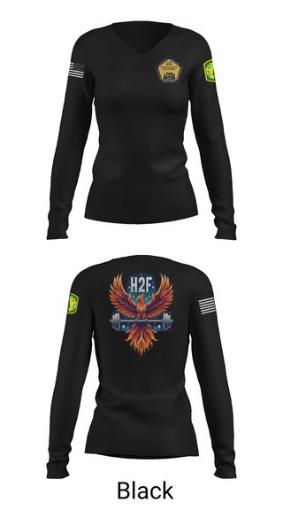 Womens Long Sleeve Vneck Shirt 1, Phoenix H2F, Army, Teamtime, Team time, sublimation, custom sports apparel, team uniforms, spirit wear, spiritwear, sports uniforms, custom shirts, team store, custom team store, fundraiser sports, apparel fundraiser