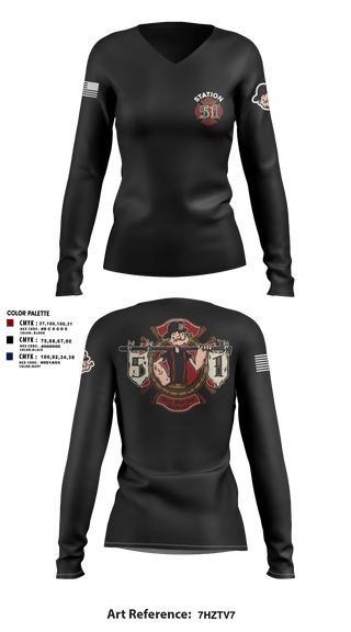Womens Long Sleeve Vneck Shirt, Station 51, Fire Department, Teamtime, Team time, sublimation, custom sports apparel, team uniforms, spirit wear, spiritwear, sports uniforms, custom shirts, team store, custom team store, fundraiser sports, apparel fundraiser