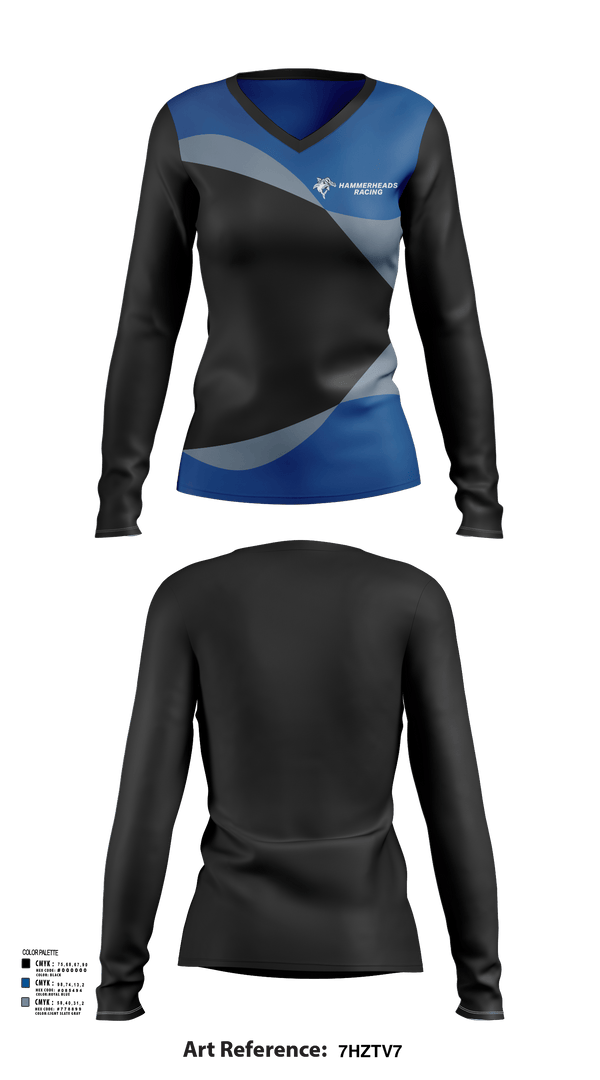 Womens Long Sleeve Vneck Shirt, Hammerheads Racing, Spirit Store, Teamtime, Team time, sublimation, custom sports apparel, team uniforms, spirit wear, spiritwear, sports uniforms, custom shirts, team store, custom team store, fundraiser sports, apparel fundraiser