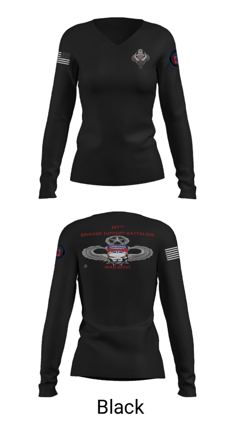 Women's Long Sleeve Vneck Shirt, 307th bsb, Army, Teamtime, Team time, sublimation, custom sports apparel, team uniforms, spirit wear, spiritwear, sports uniforms, custom shirts, team store, custom team store, fundraiser sports, apparel fundraiser