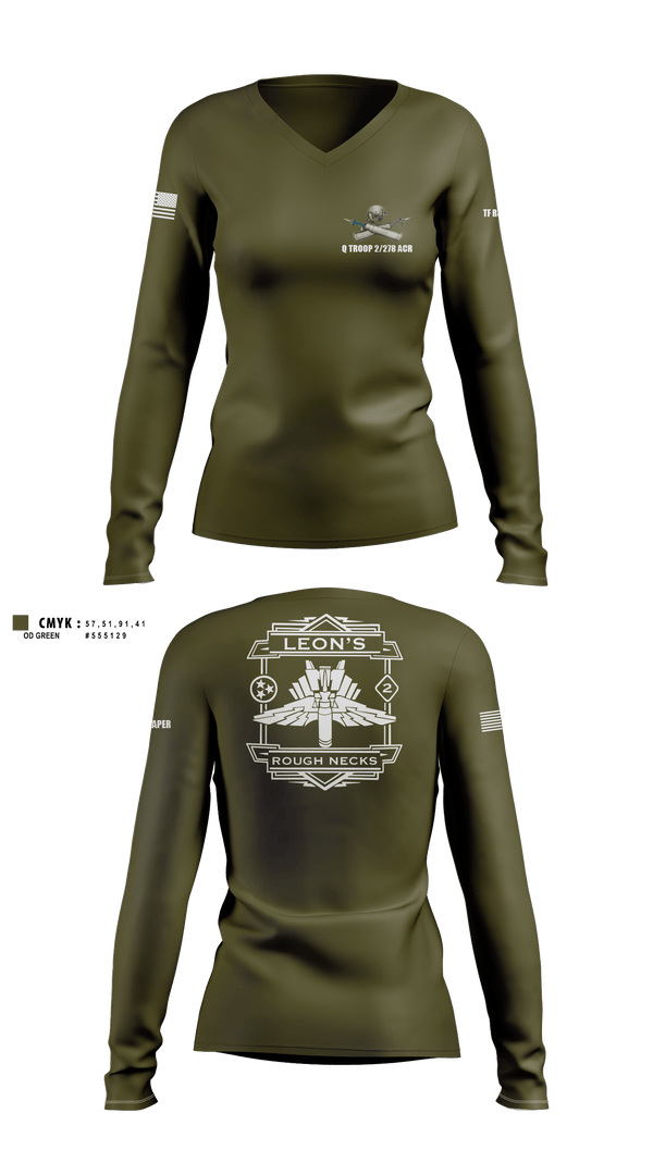 Womens Long Sleeve Vneck Shirt 1, Q TROOP 2/278 ACR, National Guard, Teamtime, Team time, sublimation, custom sports apparel, team uniforms, spirit wear, spiritwear, sports uniforms, custom shirts, team store, custom team store, fundraiser sports, apparel fundraiser
