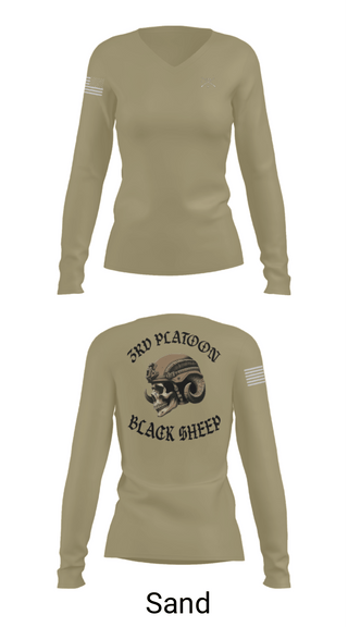 Women's Long Sleeve Vneck Shirt, 3rd PLT Black Sheep, Army, Teamtime, Team time, sublimation, custom sports apparel, team uniforms, spirit wear, spiritwear, sports uniforms, custom shirts, team store, custom team store, fundraiser sports, apparel fundraiser