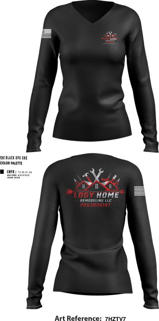 Womens Long Sleeve Vneck Shirt, Logy home construction & renovation LLC, , Teamtime, Team time, sublimation, custom sports apparel, team uniforms, spirit wear, spiritwear, sports uniforms, custom shirts, team store, custom team store, fundraiser sports, apparel fundraiser