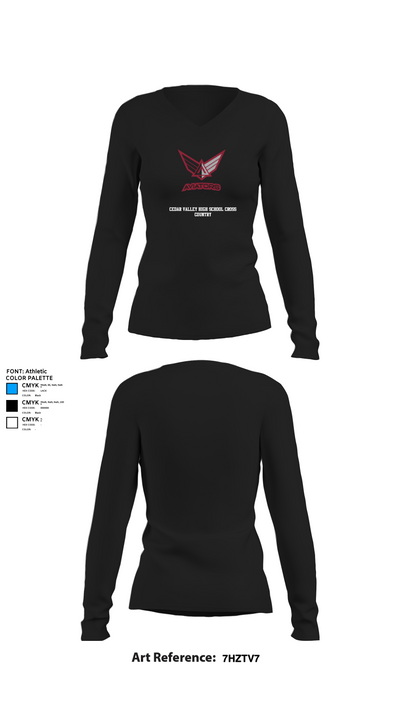 Cedar Valley High School Cross Country 97163354 Women's Long Sleeve V-neck Shirt -1 34