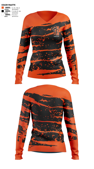 Womens Long Sleeve Vneck Shirt, Rome Free Academy Bowling, Bowling, Teamtime, Team time, sublimation, custom sports apparel, team uniforms, spirit wear, spiritwear, sports uniforms, custom shirts, team store, custom team store, fundraiser sports, apparel fundraiser