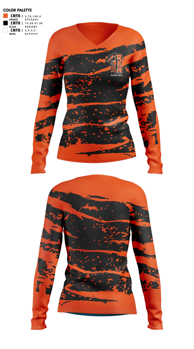 Rome Free Academy Bowling 93035868 Women's Long Sleeve V-neck Shirt - 2