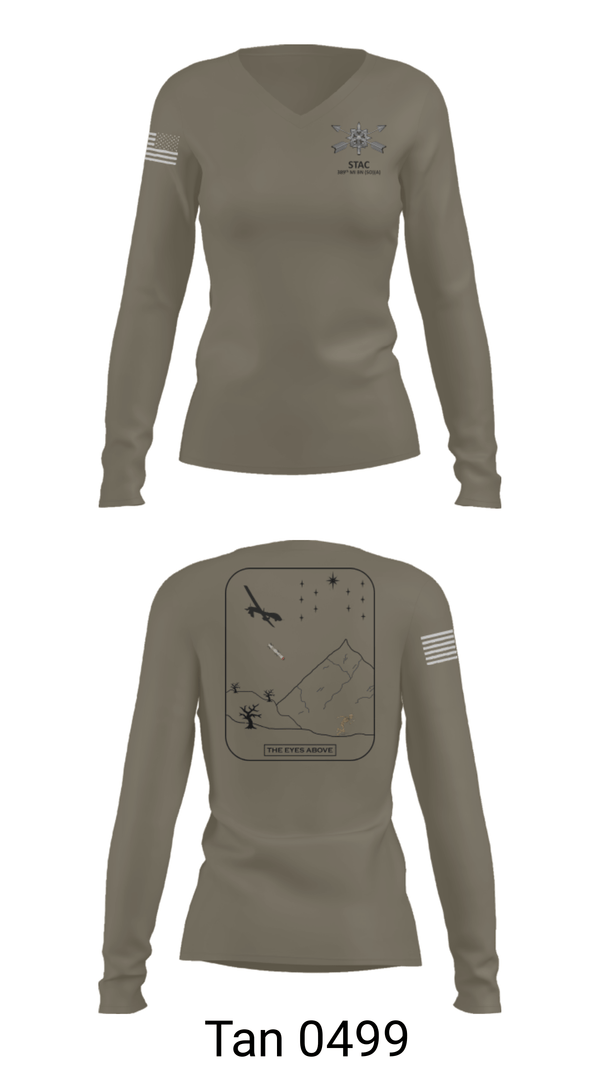 Womens Long Sleeve Vneck Shirt, STAC, 389th MI BN (SO)(A), Army, Teamtime, Team time, sublimation, custom sports apparel, team uniforms, spirit wear, spiritwear, sports uniforms, custom shirts, team store, custom team store, fundraiser sports, apparel fundraiser