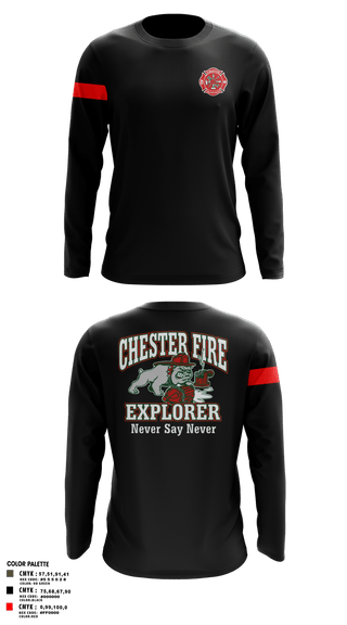 Long Sleeve Performance Polo, Chester fire explorers, Fire Department, Teamtime, Team time, sublimation, custom sports apparel, team uniforms, spirit wear, spiritwear, sports uniforms, custom shirts, team store, custom team store, fundraiser sports, apparel fundraiser