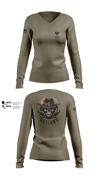 Womens Long Sleeve Vneck Shirt, Outlaw Platoon, , Teamtime, Team time, sublimation, custom sports apparel, team uniforms, spirit wear, spiritwear, sports uniforms, custom shirts, team store, custom team store, fundraiser sports, apparel fundraiser