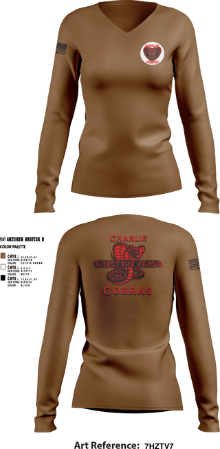 Women's Long Sleeve Vneck Shirt, Charlie Company Cobras, Army, Teamtime, Team time, sublimation, custom sports apparel, team uniforms, spirit wear, spiritwear, sports uniforms, custom shirts, team store, custom team store, fundraiser sports, apparel fundraiser
