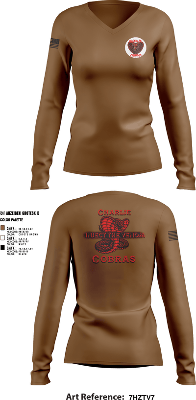Charlie Company Cobras 69081058 Women's Long Sleeve V-neck Shirt - 3