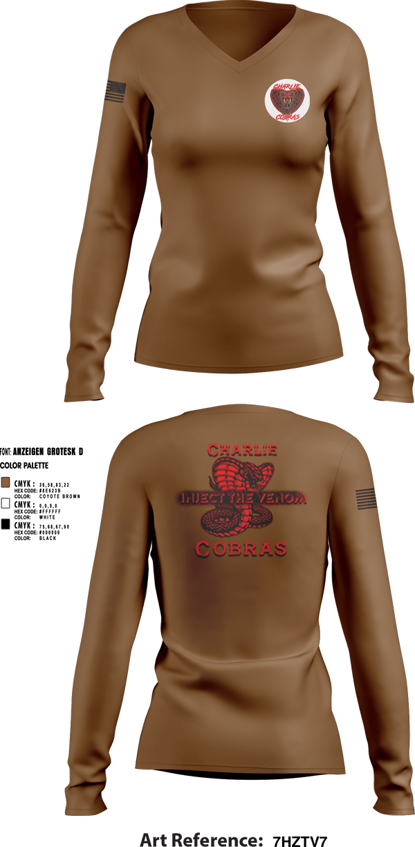 Women's Long Sleeve Vneck Shirt, Charlie Company Cobras, Army, Teamtime, Team time, sublimation, custom sports apparel, team uniforms, spirit wear, spiritwear, sports uniforms, custom shirts, team store, custom team store, fundraiser sports, apparel fundraiser