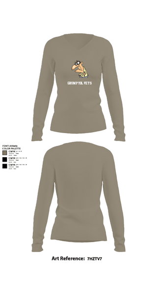 Women's Long Sleeve Vneck Shirt, GrumpyOLVets, Army, Teamtime, Team time, sublimation, custom sports apparel, team uniforms, spirit wear, spiritwear, sports uniforms, custom shirts, team store, custom team store, fundraiser sports, apparel fundraiser