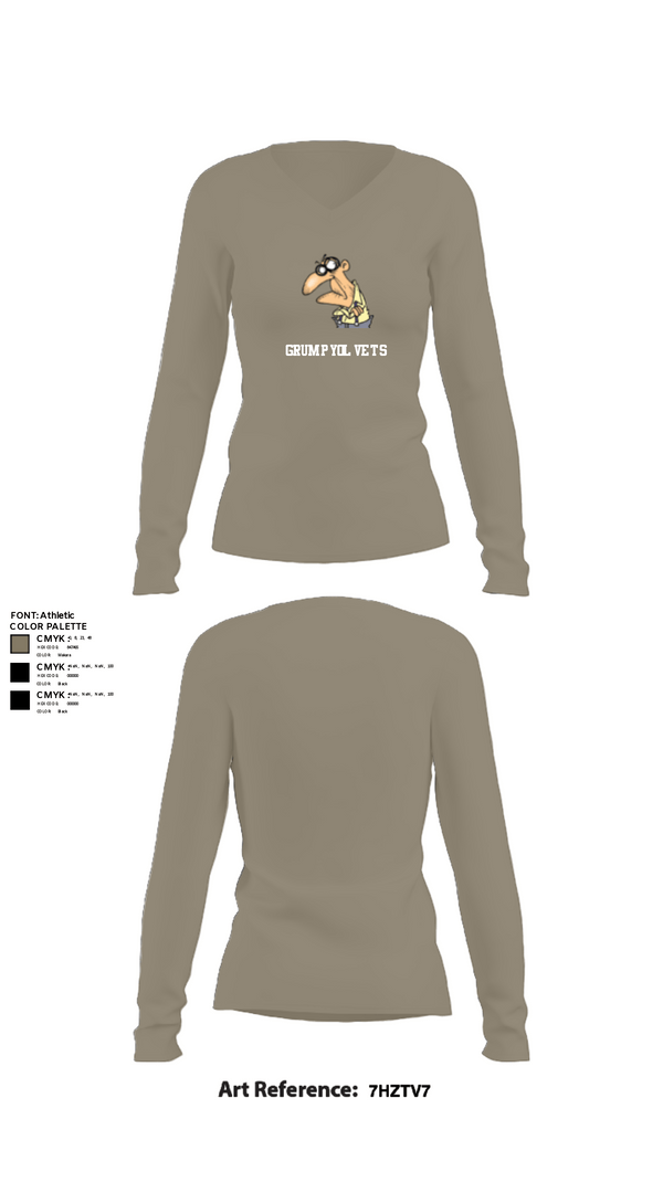 Women's Long Sleeve Vneck Shirt, GrumpyOLVets, Army, Teamtime, Team time, sublimation, custom sports apparel, team uniforms, spirit wear, spiritwear, sports uniforms, custom shirts, team store, custom team store, fundraiser sports, apparel fundraiser
