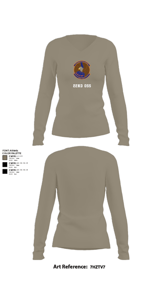 Women's Long Sleeve Vneck Shirt, 22nd OSS, Air Force, Teamtime, Team time, sublimation, custom sports apparel, team uniforms, spirit wear, spiritwear, sports uniforms, custom shirts, team store, custom team store, fundraiser sports, apparel fundraiser