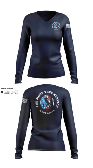 Womens Long Sleeve Vneck Shirt, The Moss Tree Service, , Teamtime, Team time, sublimation, custom sports apparel, team uniforms, spirit wear, spiritwear, sports uniforms, custom shirts, team store, custom team store, fundraiser sports, apparel fundraiser