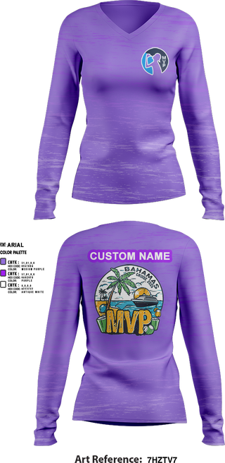 Womens Long Sleeve Vneck Shirt, MVP Cruise 2025, Spirit Store, Teamtime, Team time, sublimation, custom sports apparel, team uniforms, spirit wear, spiritwear, sports uniforms, custom shirts, team store, custom team store, fundraiser sports, apparel fundraiser