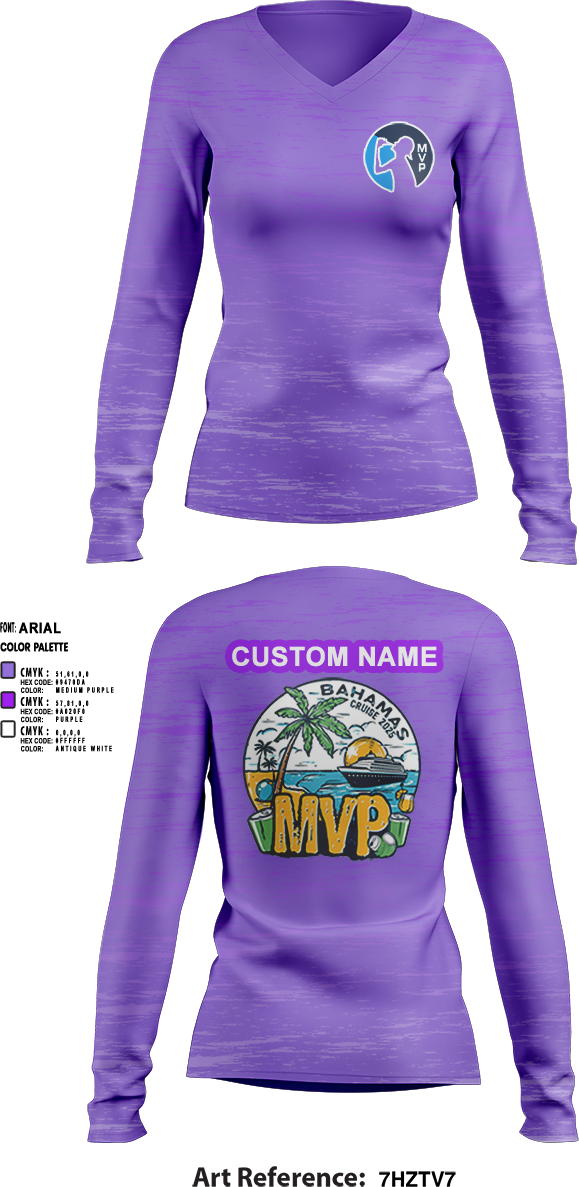 Womens Long Sleeve Vneck Shirt, MVP Cruise 2025, Spirit Store, Teamtime, Team time, sublimation, custom sports apparel, team uniforms, spirit wear, spiritwear, sports uniforms, custom shirts, team store, custom team store, fundraiser sports, apparel fundraiser