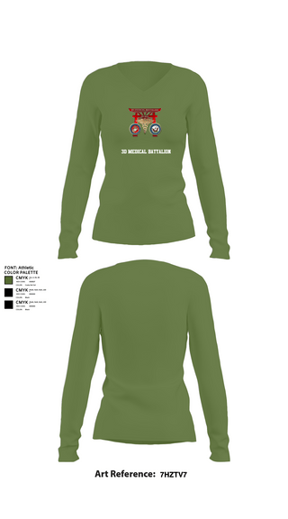 Womens Long Sleeve Vneck Shirt, 3D MEDICAL BATTALION, Marines, Teamtime, Team time, sublimation, custom sports apparel, team uniforms, spirit wear, spiritwear, sports uniforms, custom shirts, team store, custom team store, fundraiser sports, apparel fundraiser
