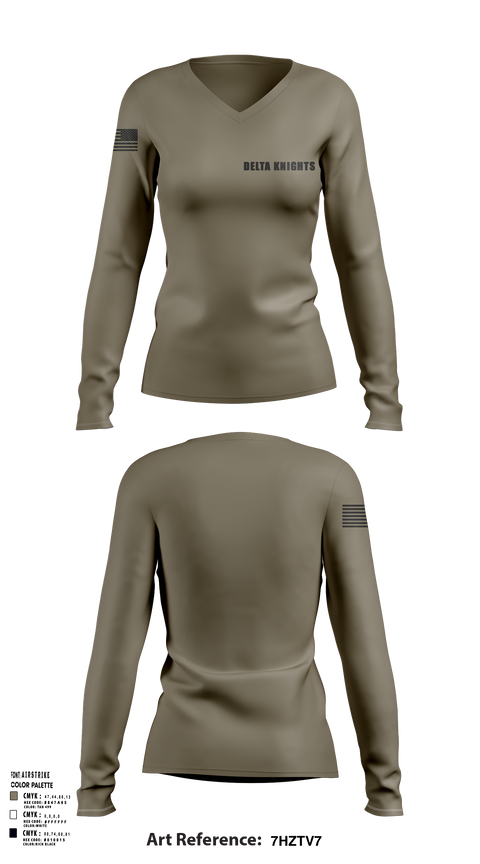 Womens Long Sleeve Vneck Shirt, Delta Knights, , Teamtime, Team time, sublimation, custom sports apparel, team uniforms, spirit wear, spiritwear, sports uniforms, custom shirts, team store, custom team store, fundraiser sports, apparel fundraiser