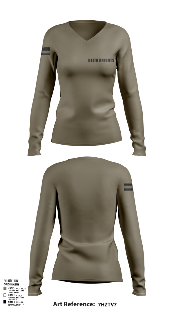 Womens Long Sleeve Vneck Shirt, Delta Knights, , Teamtime, Team time, sublimation, custom sports apparel, team uniforms, spirit wear, spiritwear, sports uniforms, custom shirts, team store, custom team store, fundraiser sports, apparel fundraiser