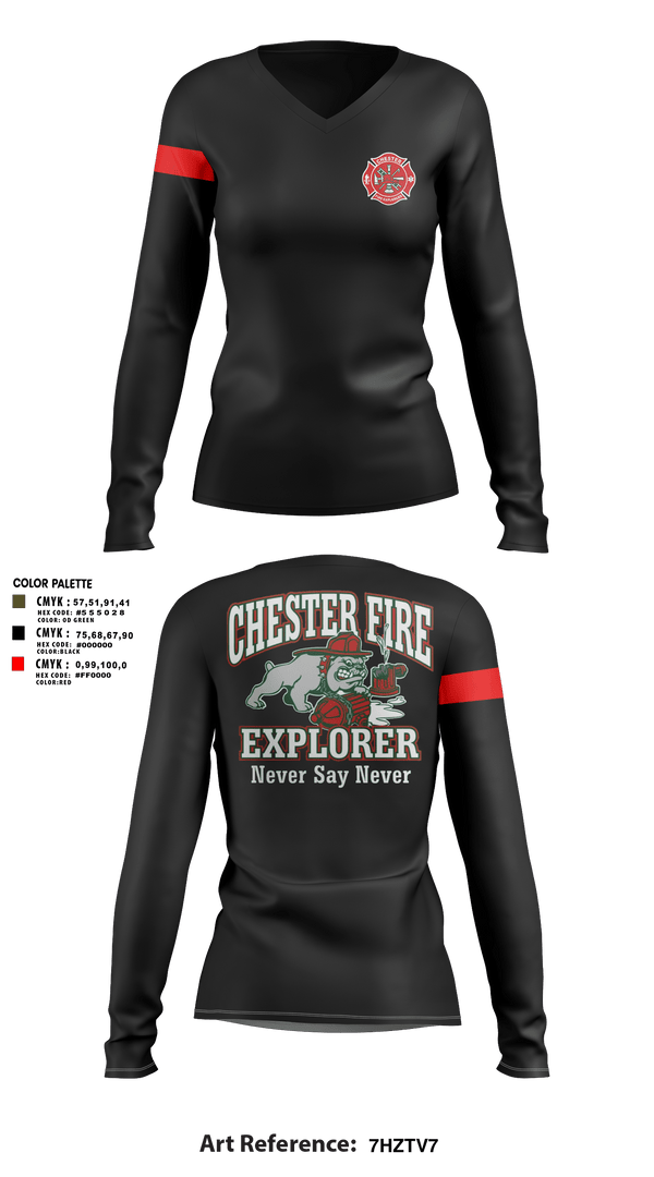 Womens Long Sleeve Vneck Shirt, Chester fire explorers, Fire Department, Teamtime, Team time, sublimation, custom sports apparel, team uniforms, spirit wear, spiritwear, sports uniforms, custom shirts, team store, custom team store, fundraiser sports, apparel fundraiser