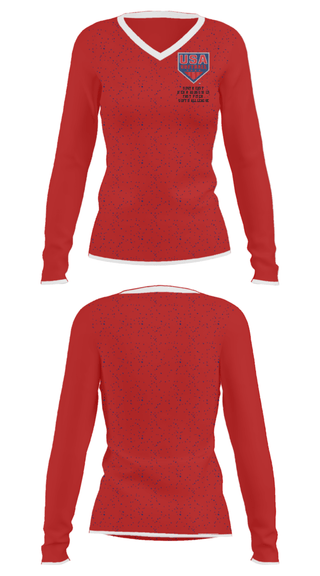 Women's Long Sleeve Vneck Shirt, Southeast Nebraska Girls Fast Pitch Softball League, Softball, Teamtime, Team time, sublimation, custom sports apparel, team uniforms, spirit wear, spiritwear, sports uniforms, custom shirts, team store, custom team store, fundraiser sports, apparel fundraiser
