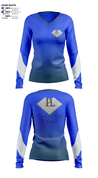 Womens Long Sleeve Vneck Shirt, Pro-Lux Tile & Stone, , Teamtime, Team time, sublimation, custom sports apparel, team uniforms, spirit wear, spiritwear, sports uniforms, custom shirts, team store, custom team store, fundraiser sports, apparel fundraiser
