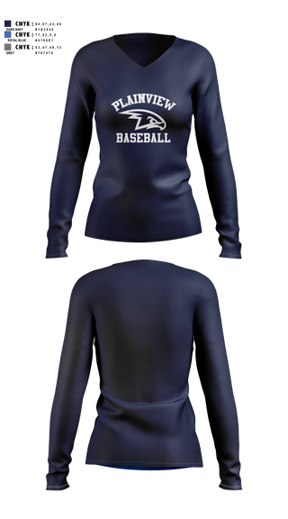 Womens Long Sleeve Vneck Shirt, Plainview Little League, Baseball, Teamtime, Team time, sublimation, custom sports apparel, team uniforms, spirit wear, spiritwear, sports uniforms, custom shirts, team store, custom team store, fundraiser sports, apparel fundraiser