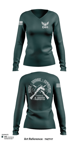 Womens Long Sleeve Vneck Shirt, Kennesaw Mountain NJROTC, Navy, Teamtime, Team time, sublimation, custom sports apparel, team uniforms, spirit wear, spiritwear, sports uniforms, custom shirts, team store, custom team store, fundraiser sports, apparel fundraiser