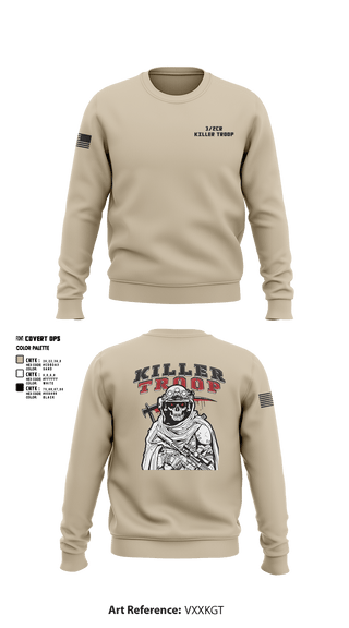 Crew Neck Sweatshirt, 3/2CR Killer Troop, Army, Teamtime, Team time, sublimation, custom sports apparel, team uniforms, spirit wear, spiritwear, sports uniforms, custom shirts, team store, custom team store, fundraiser sports, apparel fundraiser