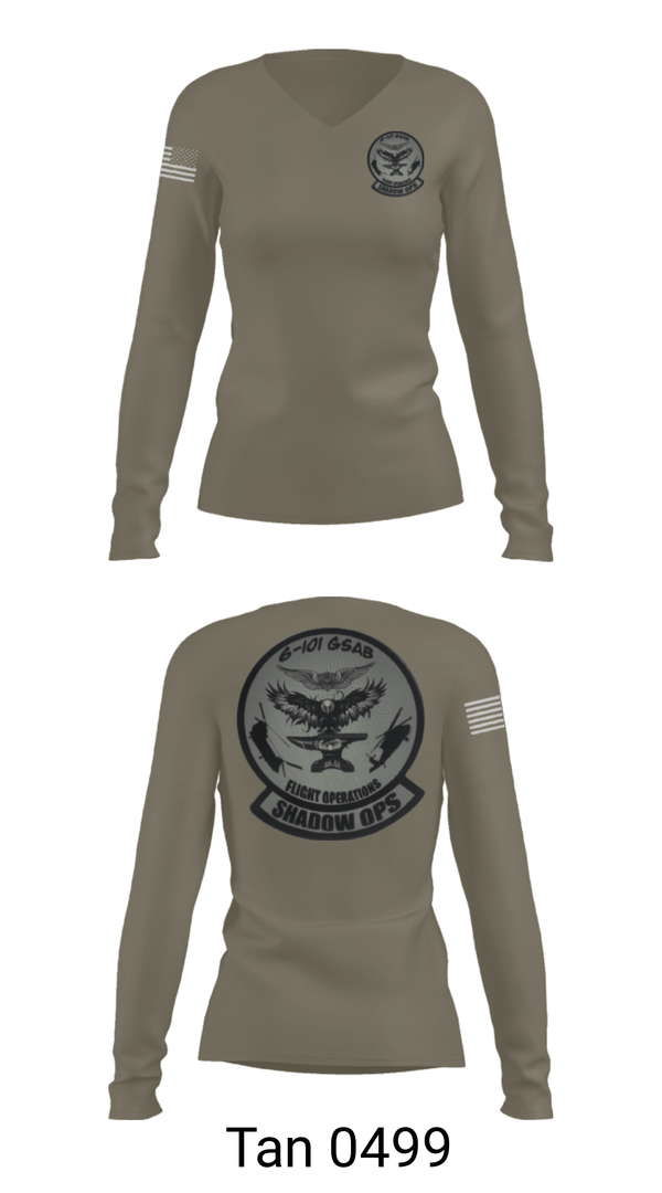 Women's Long Sleeve Vneck Shirt, Iron Eagle Shadow Ops, Army, Teamtime, Team time, sublimation, custom sports apparel, team uniforms, spirit wear, spiritwear, sports uniforms, custom shirts, team store, custom team store, fundraiser sports, apparel fundraiser