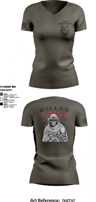 Womens Short Sleeve Vneck Shirt, 3/2CR Killer Troop, Army, Teamtime, Team time, sublimation, custom sports apparel, team uniforms, spirit wear, spiritwear, sports uniforms, custom shirts, team store, custom team store, fundraiser sports, apparel fundraiser