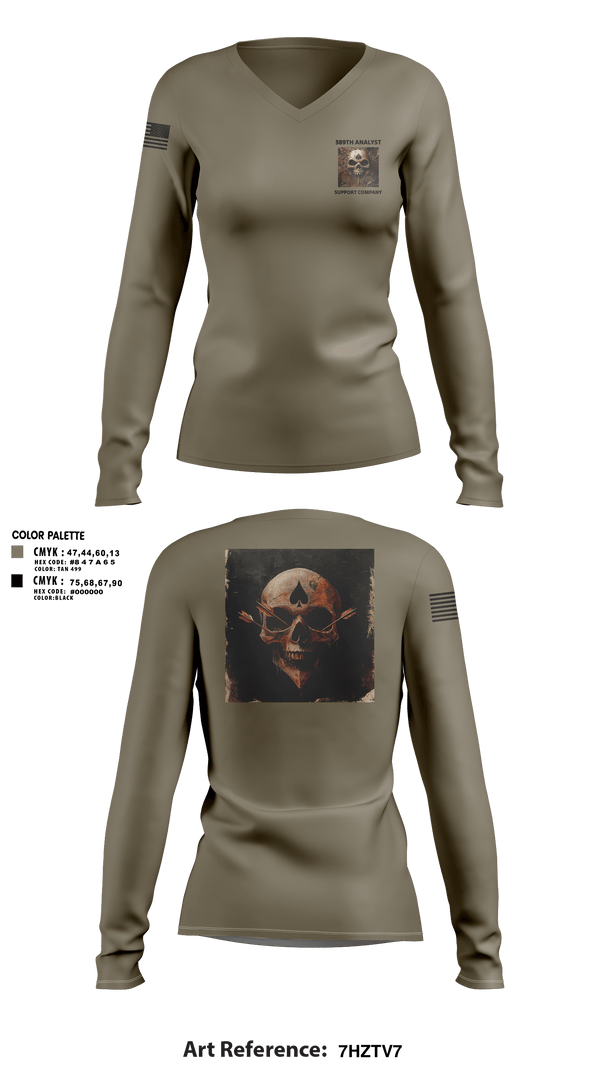 Womens Long Sleeve Vneck Shirt, 389th MI BN, Army, Teamtime, Team time, sublimation, custom sports apparel, team uniforms, spirit wear, spiritwear, sports uniforms, custom shirts, team store, custom team store, fundraiser sports, apparel fundraiser