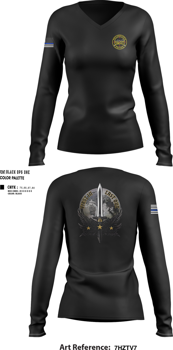Womens Long Sleeve Vneck Shirt, Philadlphia SWAT, Police, Teamtime, Team time, sublimation, custom sports apparel, team uniforms, spirit wear, spiritwear, sports uniforms, custom shirts, team store, custom team store, fundraiser sports, apparel fundraiser