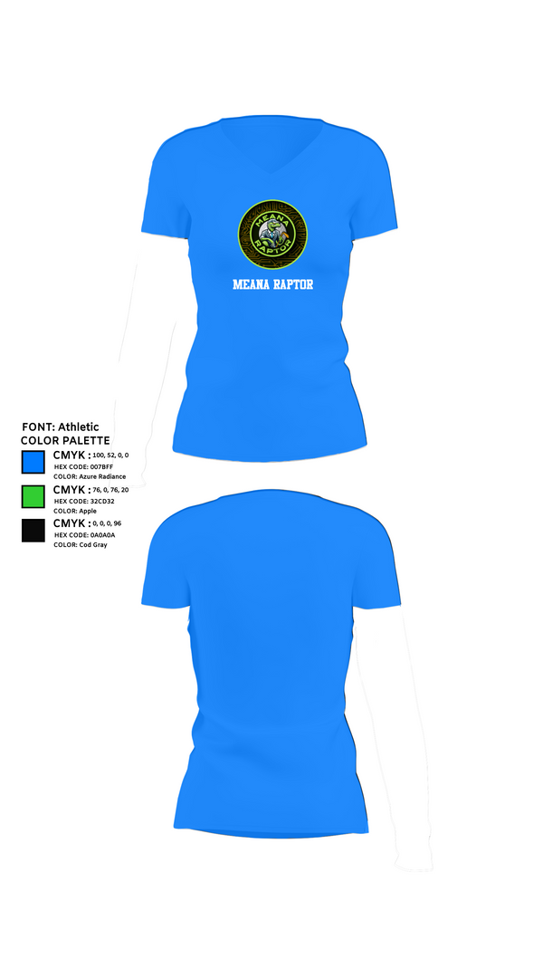 Womens Short Sleeve Vneck Shirt, meana raptor, Golf, Teamtime, Team time, sublimation, custom sports apparel, team uniforms, spirit wear, spiritwear, sports uniforms, custom shirts, team store, custom team store, fundraiser sports, apparel fundraiser