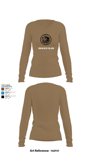 Women's Long Sleeve Vneck Shirt, USS MAKIN ISLAND, Navy, Teamtime, Team time, sublimation, custom sports apparel, team uniforms, spirit wear, spiritwear, sports uniforms, custom shirts, team store, custom team store, fundraiser sports, apparel fundraiser